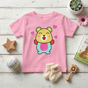 Söt leende Kawaii Nallebjörn med Kärlekshjärtan T Shirt