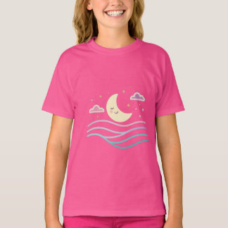Söt leende måne & stjärnor – Sött nattdesign för T Shirt