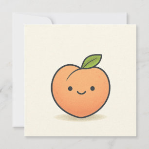 Söt Leende Persika Ansikte – Kawaii Frukt Julkort