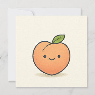 Söt Leende Persika Ansikte – Kawaii Frukt Julkort
