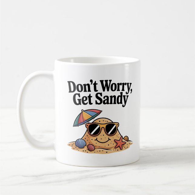 Söt Leende Sand Karaktär Oroa Dig Inte Bli Sandig Kaffemugg (Vänster)