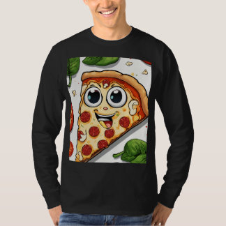Söt leende seriepizzabit med glad ansikte t shirt