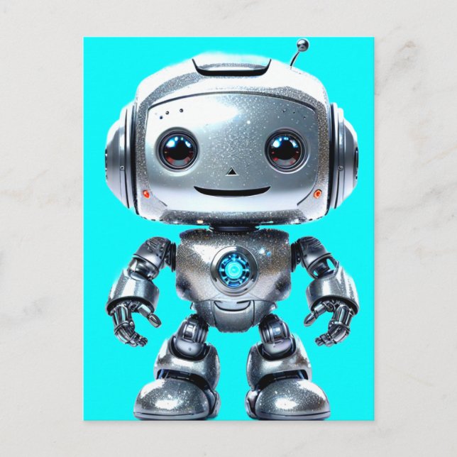 Söt leende silverleksaksrobot vykort (Framsida)
