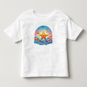 Söt leende sjöstjärna tecknad på stranden t shirt