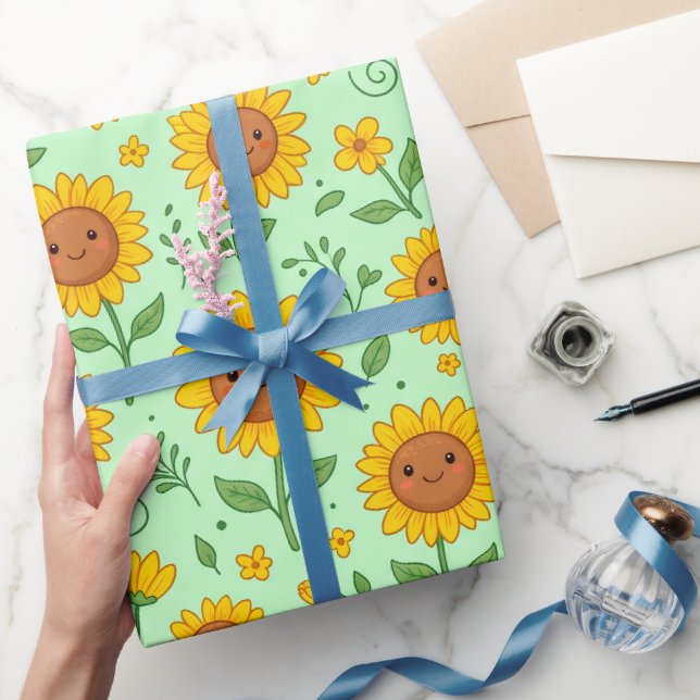 Söt leende solros sömlös mönster presentpapper (Gifting)