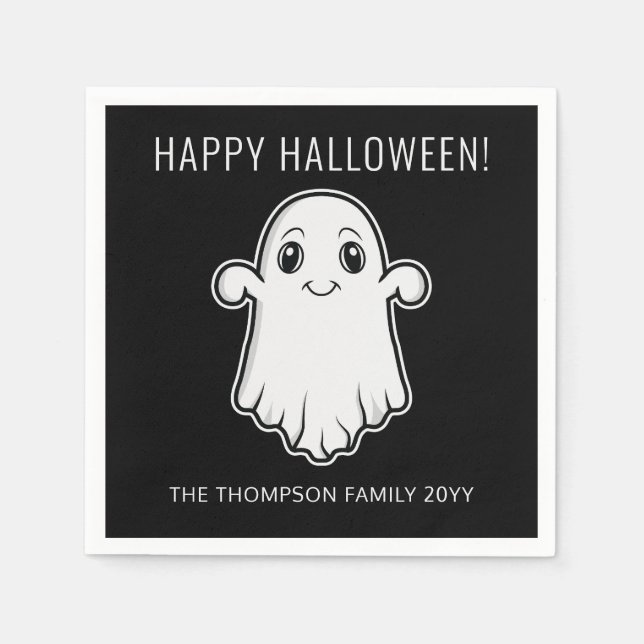 Söt leende spöke Glad Halloween Anpassad text Pappersservett (Framsidan)