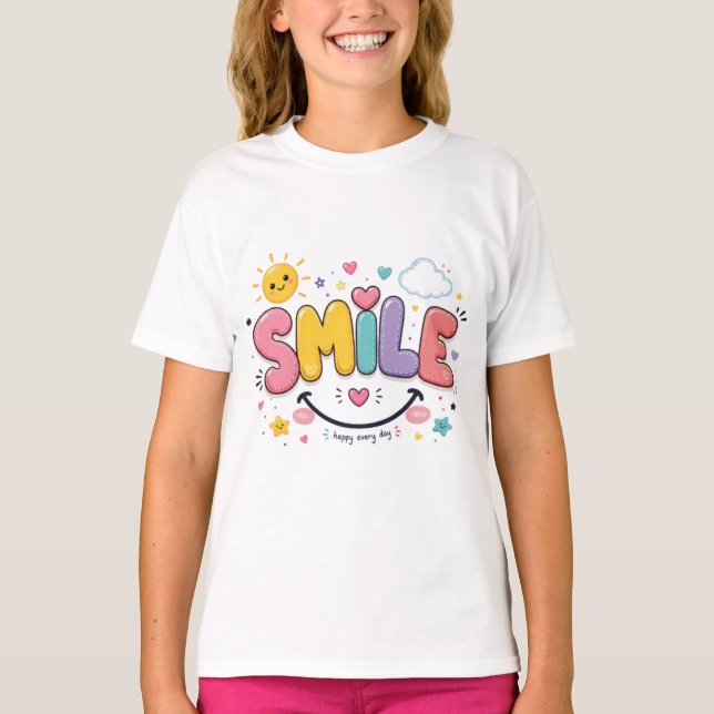 Söt leende typografi konst - Glad varje dag T Shirt (Framsida)