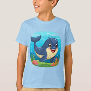 🐳 Söt Leende Val Tecknad Glad Havsdjur T Shirt