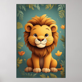 Söt Lejon Barnkammare Djungel Djur Barnkammare Dek Poster