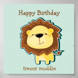 Söt lejon blå mönster födelsedag poster