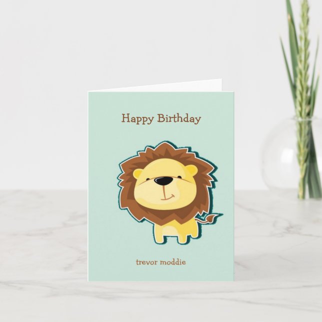 Söt lejon blå mönster födelsedag tack kort (Framsida)
