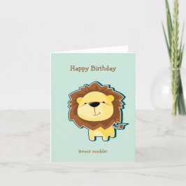 Söt lejon blå mönster födelsedag tack kort