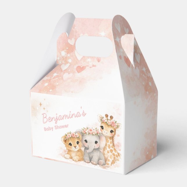 Söt Lejon Elefant Giraffe Rodnad Plocka Blommig Kr Presentaskar (Framsidan Sidan)