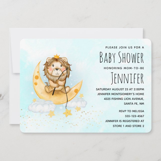 Söt Lejon Fiske Akvarell Baby Shower Inbjudan (Framsida)