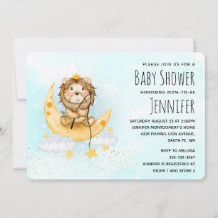 Söt Lejon Fiske Akvarell Baby Shower Inbjudan
