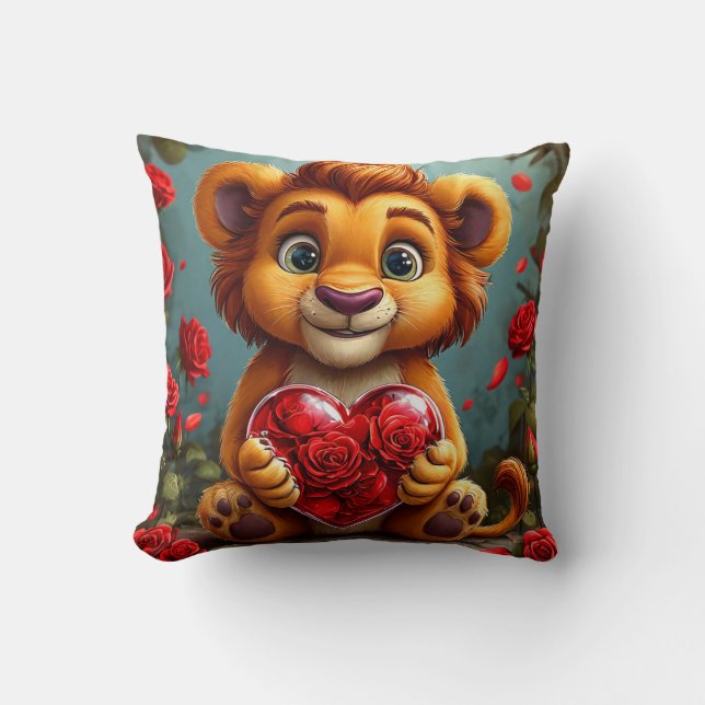 🦁❤️ Söt Lejon Kärlek Mysig Dekoration Present ✨ Kudde (Framsida)