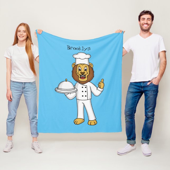 Söt lejon kock serieillustration fleecefilt (På plats)