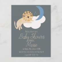 Söt Lejon Mån Moln Baby Shower Inbjudan