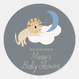Söt Lejon Mån Moln Baby Shower Runt Klistermärke