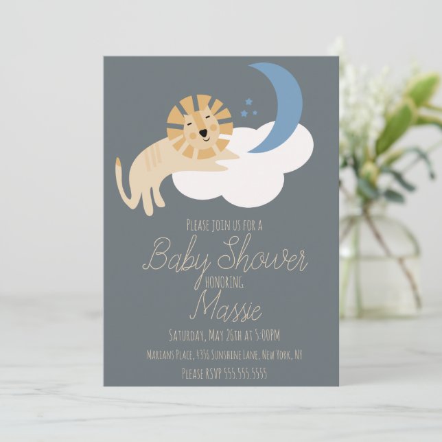 Söt Lejon Måne Moln Baby Shower Inbjudningar (Stående Fram)