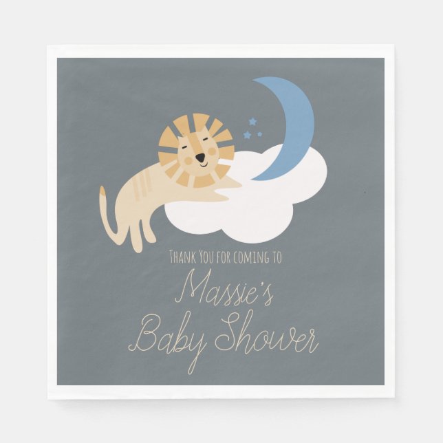 Söt Lejon Måne Moln Baby Shower Tack  Pappersservett (Framsidan)