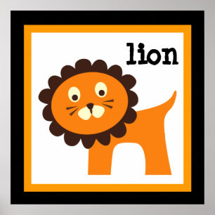 Söt Lejon Safari Djur Baby Nurseri Barn Poster