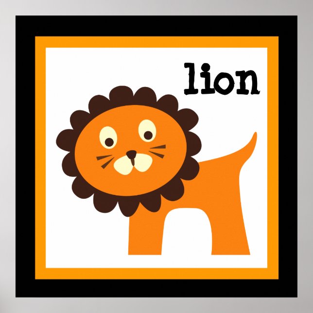 Söt Lejon Safari Djur Baby Nurseri Barn Poster (Framsidan)