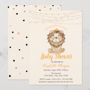 Söt Lejon, Strängljus, Prickar Baby Shower Inbjudningar