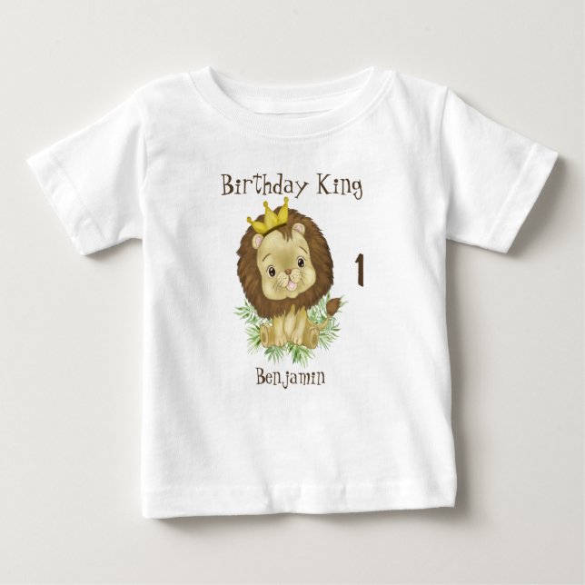 Söt lejonbaby Vattenfärg tema födelsedag kung T Shirt (Framsida)