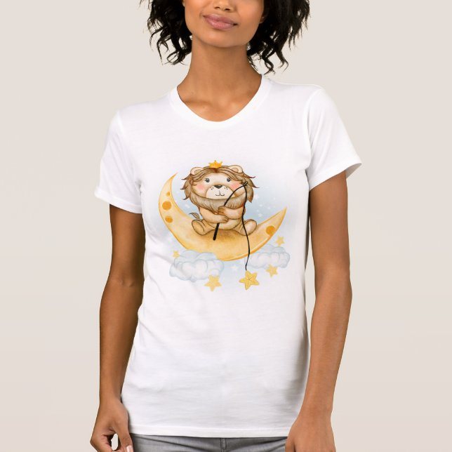 Söt lejonfiske på månens akvarell t shirt (Framsida)