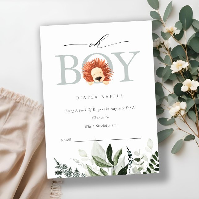 Söt Lejonväxt Oh Pojke Blöja Lotteri Baby Shower Tilläggskort (Skapare uppladdad)