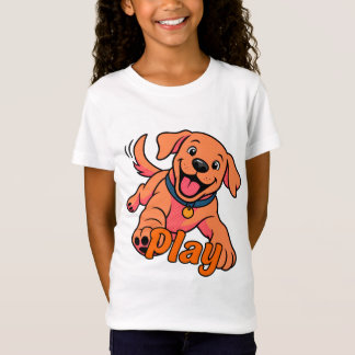 Söt Leken Valp Tecknad Konst med Spela Typografi T Shirt