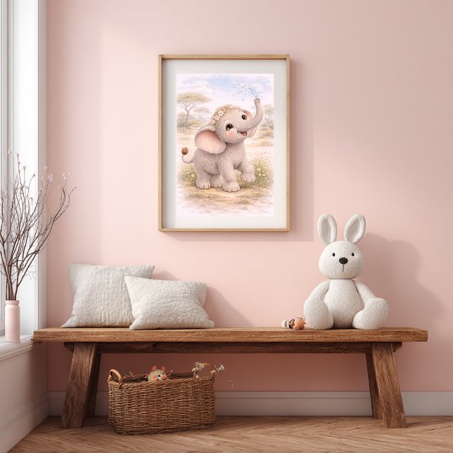 Söt Lekfull Bebis Elefant Barnkammare Barn Poster (Skapare uppladdad)