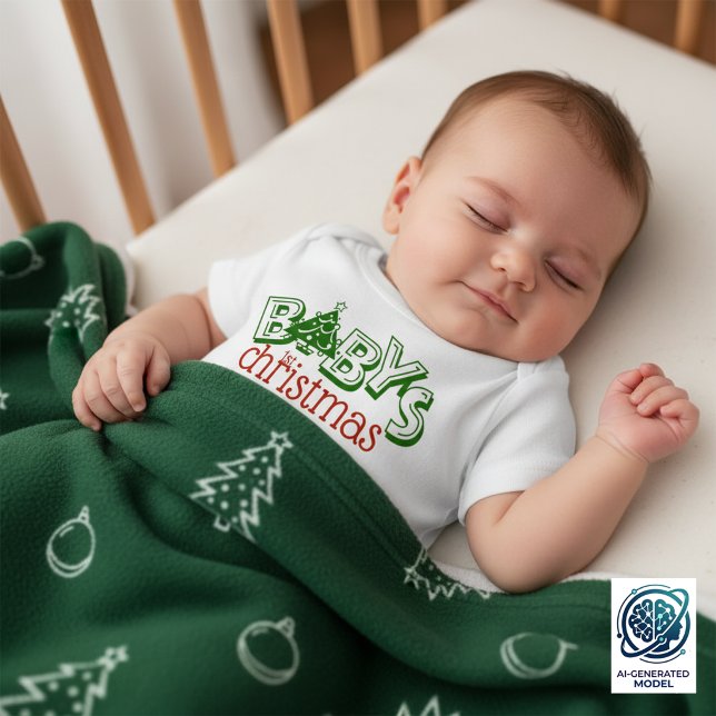 Söt Lekfull Bebis Första Julgran T Shirt (Baby's First Christmas Baby Bodysuit Cover Photo)
