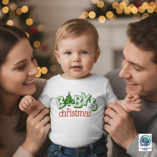Söt Lekfull Bebis Första Julgran T Shirt