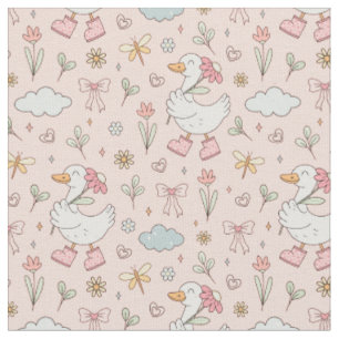 Söt & Lekfull Dum Spring Floral Gås Mönster Tyg