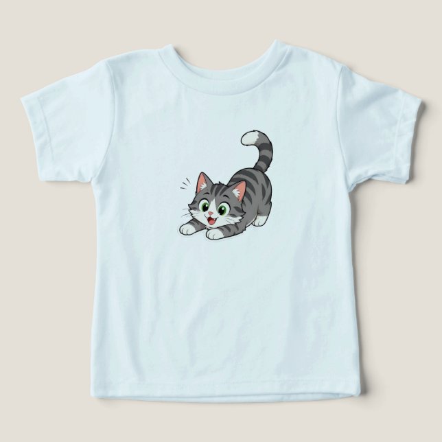 Söt Lekfull Grå Tabby Katt Småbarn T-Shirt (Design Framsida)