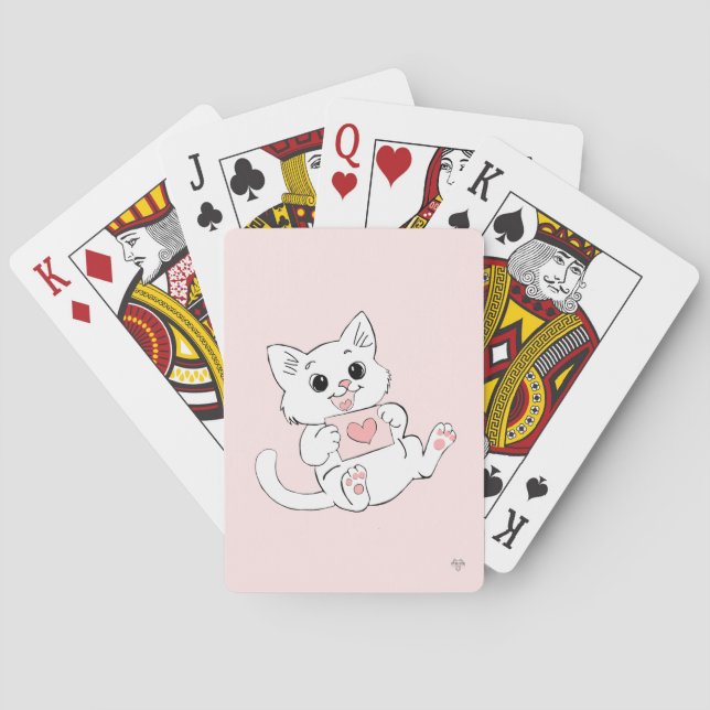 Söt Lekfull Kattunge Nyckfull Kärlek Rosa Spelar  Casinokort (Baksidan)