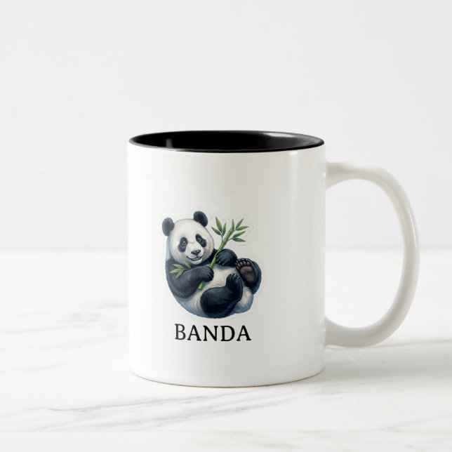 Söt Lekfull Panda som äter Bambu Kaffe Mugg (Höger)