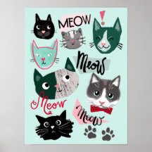 Söt lekstuga rolig katt ansikten barn rum poster g