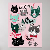 Söt lekstuga rolig katt ansikten barn rum poster r