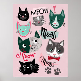 Söt lekstuga rolig katt ansikten barn rum poster r