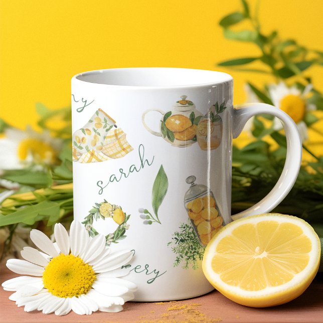 Söt Lemon Botanical Watercolor Personlig Två-Tonad Mugg (Skapare uppladdad)