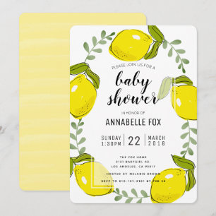 Söt Lemon Citrus Vit Bebis Shower Inbjudan