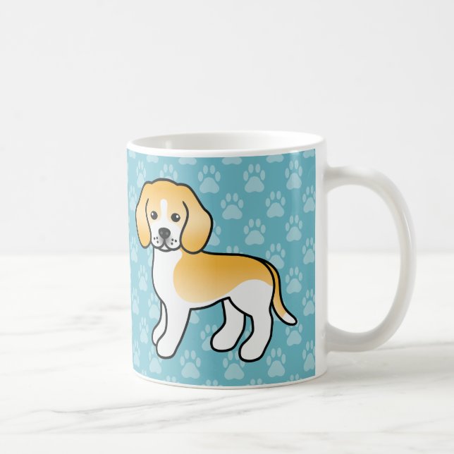 Söt Lemon Coat Beagle Ras Tecknade Hundar På Blå Kaffemugg (Höger)