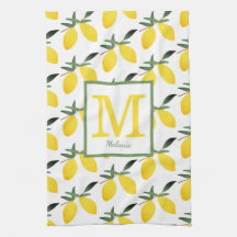 Söt Lemon Monogram Namn Kitchen Towels