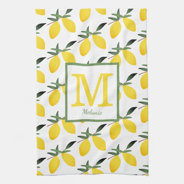 Söt Lemon Monogram Namn Kitchen Towels Kökshandduk (Vertikal)