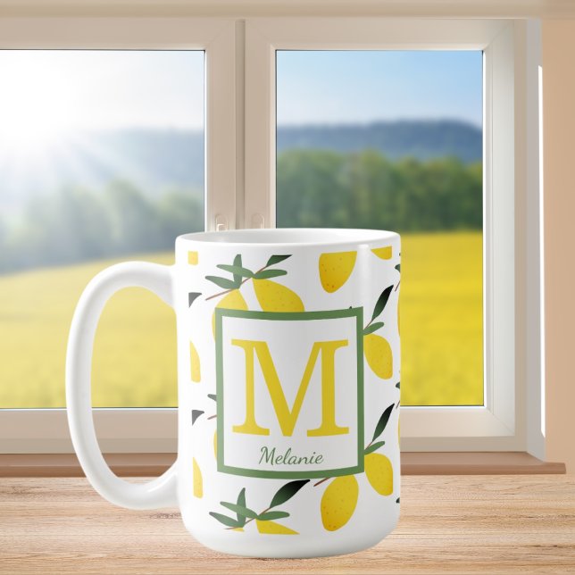 Söt Lemon Mönster Monogram Namn Mugg (Skapare uppladdad)