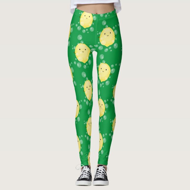 Söt lemonfrukt seriebubblor illustration leggings (Framsida)