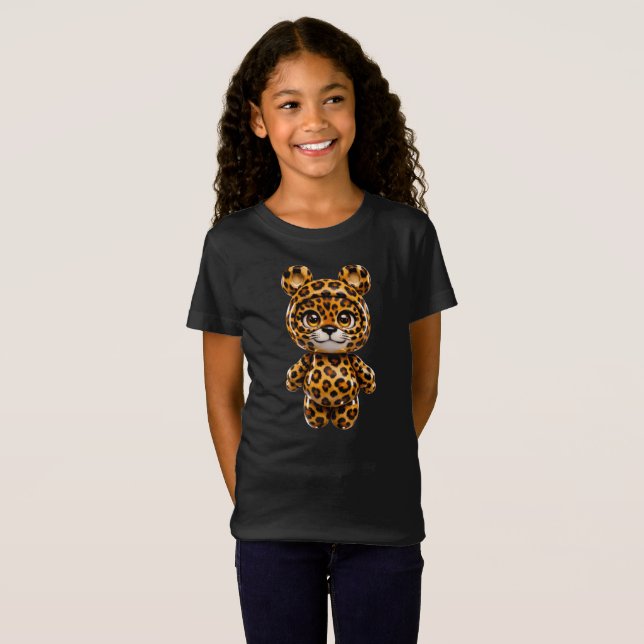 Söt Leopard Chibi Djungel Karaktär T Shirt (Hel framsida)